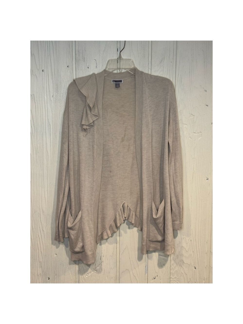 Chelsea28 Beige Ruffle Open Front Cardigan Sweater Small